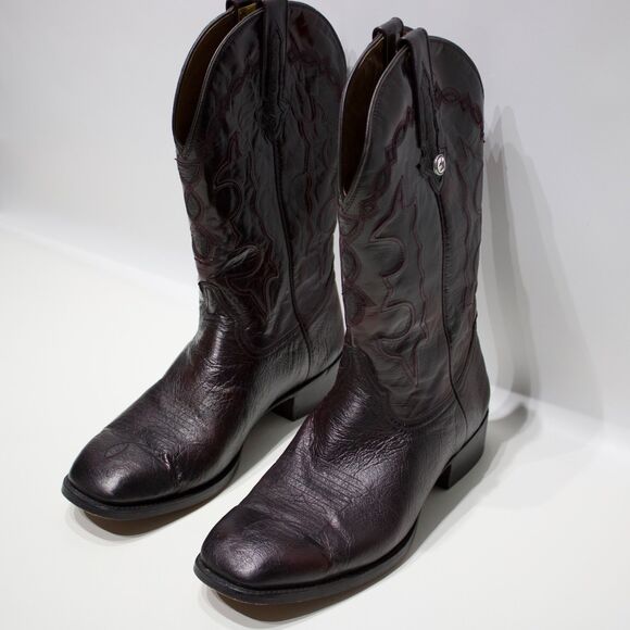 VTG Montana Genuine Ostrich Skin Western Boots Burgundy Brown Men 10.5EE X-Wide - Picture 11 of 16